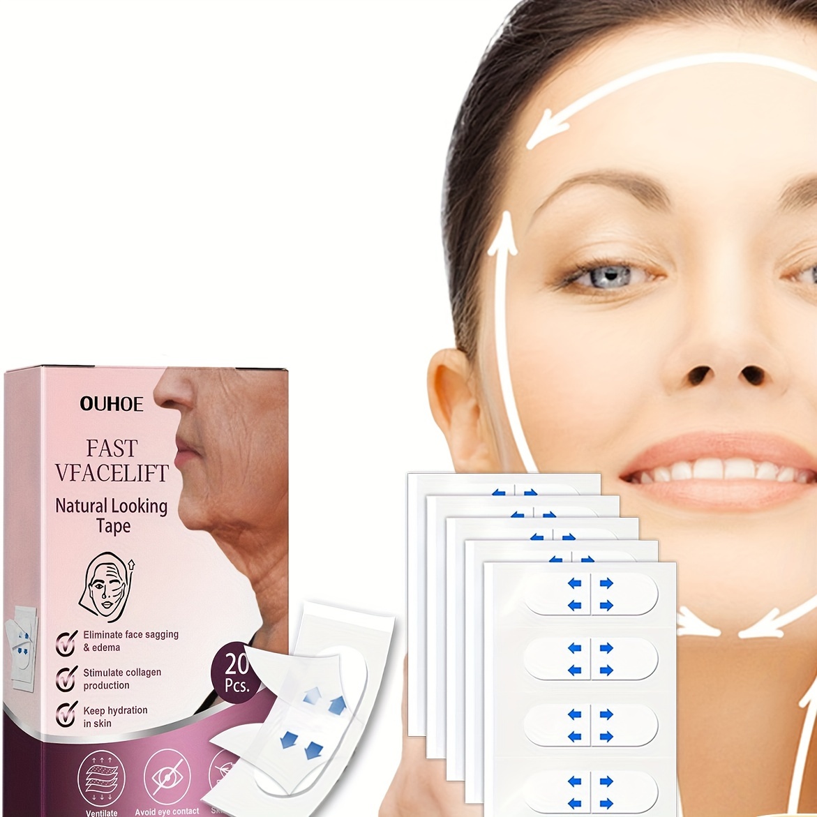 10pcs Face Lift Tape Face Lifting Patch Invisible V-line Facelift Patch  Tapes And Bands Kit Neck And Eye Double Chin Lift