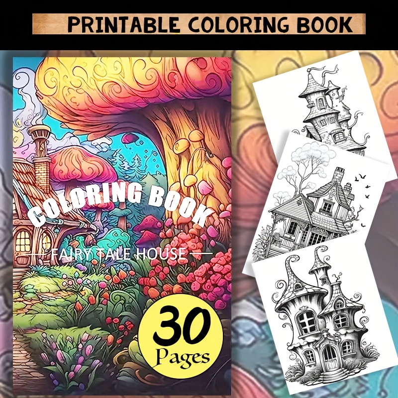Mushroom Fairy Homes Grayscale Coloring Book (Spiral Bound)