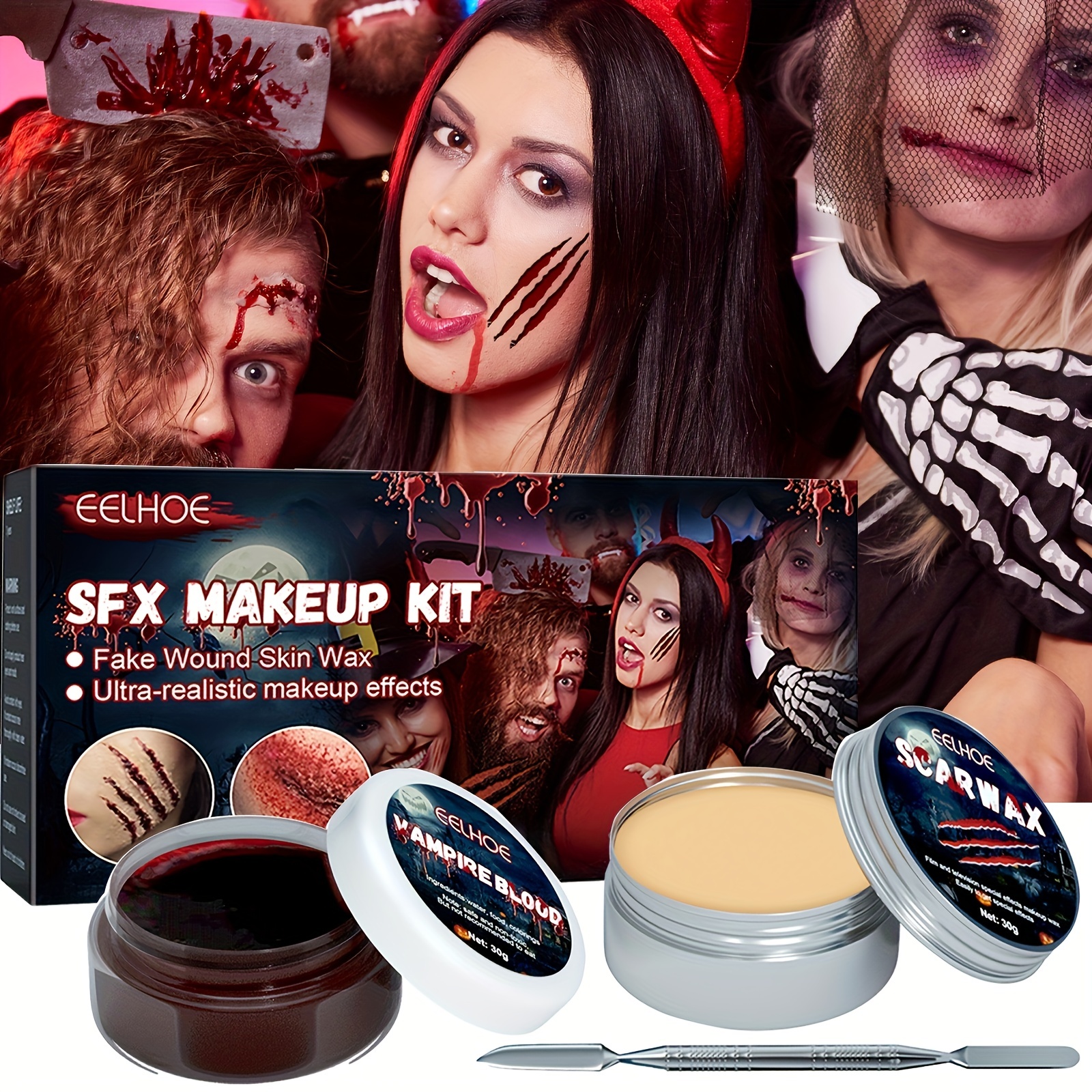 Halloween Special Effects Makeup Kit 2.12oz Wound Scar Wax 1.06oz Fake Scab  Blood 20 Color Face Body Paint Oil with Brushes - AliExpress