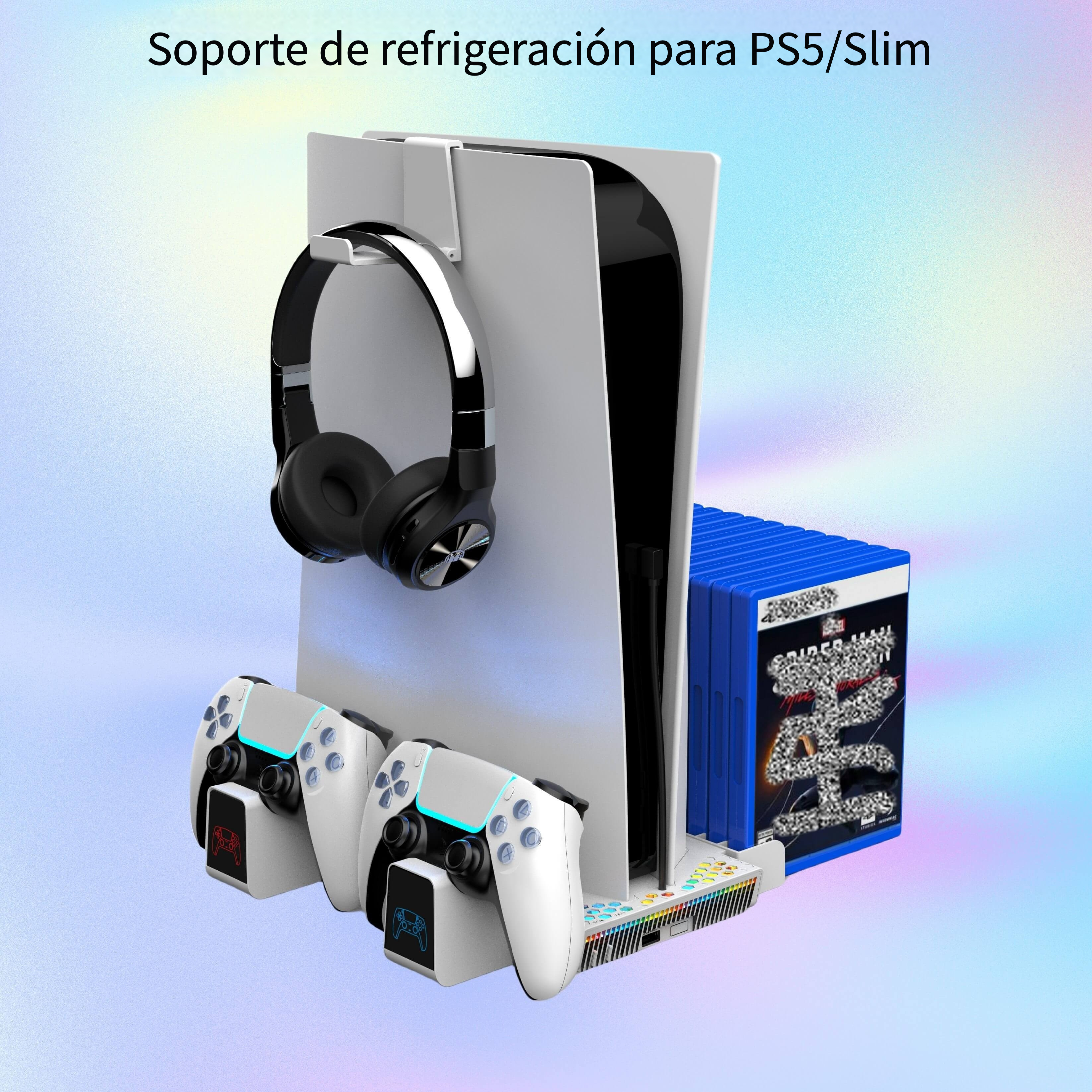 Estación de carga delgada Ps5 con luz RGB para Playstation 5 Slim Console  Disc / Digital Edition, soporte de base vertical delgado Ps5