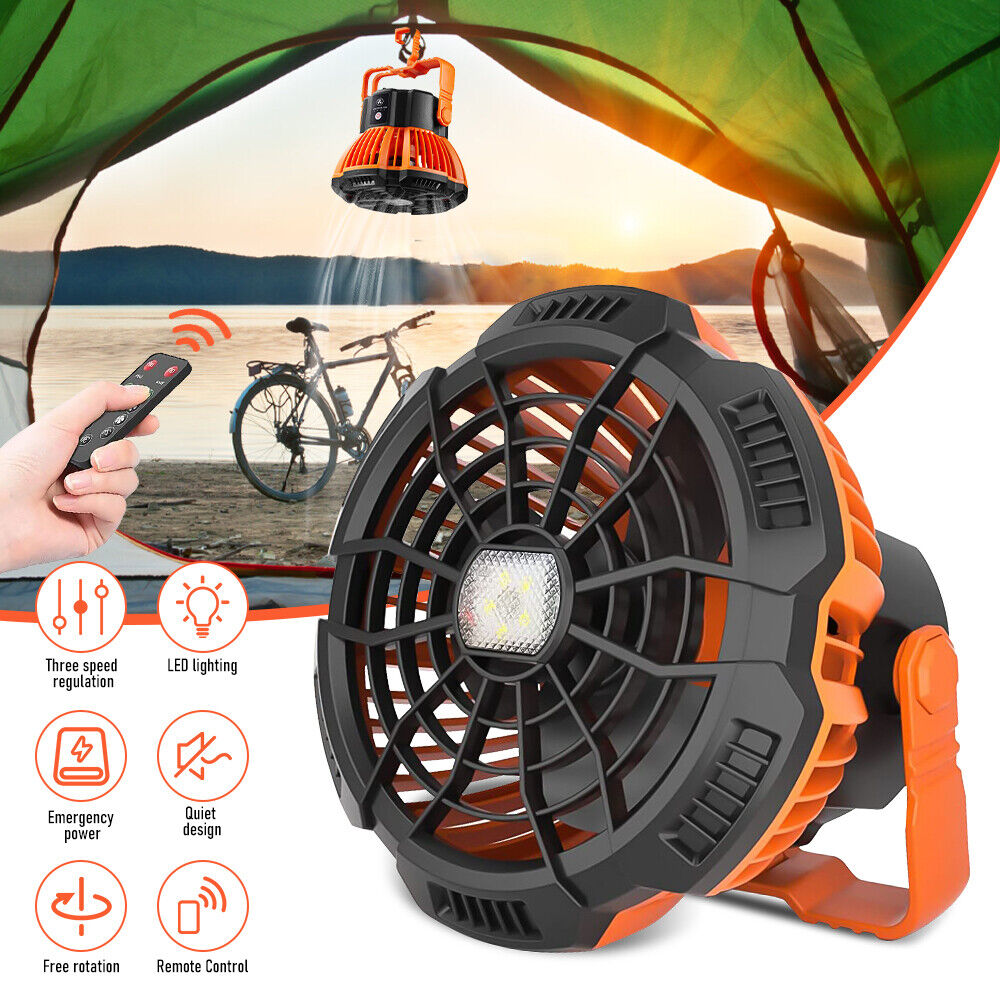 7800mAh Camping Fan with LED Lantern, Ceiling Tent Fan with Remote Control,  Power Bank, Battery Operated USB Rechargeable Fan , 180°Head Rotation  Outdoor Portable Fan for Fishing, Outdoor, Office 