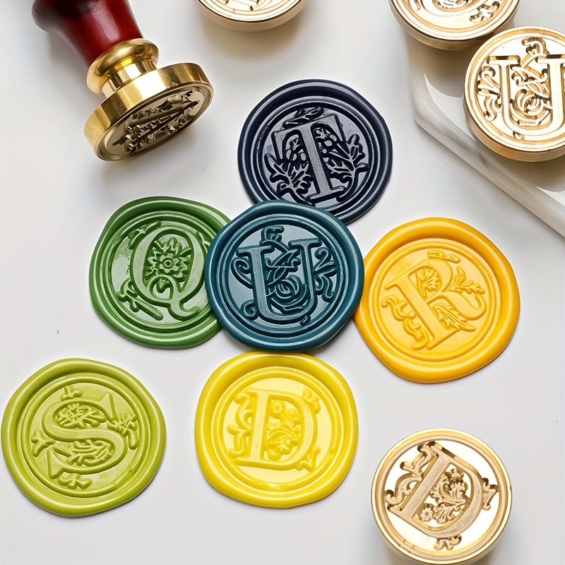Wax Seal Stamp Kit Retro Creative Sealing Wax Stamp Maker Gift Box Set  Brass Color Head with Vintage Classic Alphabet Initial Letter - Style:Style  1 (thank you) 