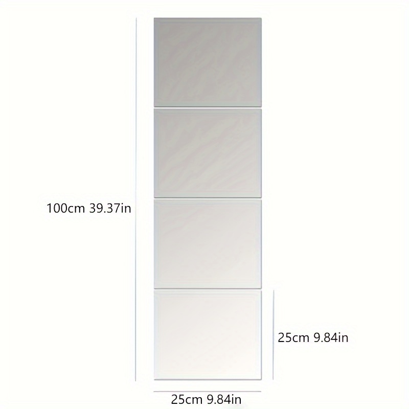 TEMU 4개, 1mm 3D 사각 아크릴 거울 벽 장식, 침실 거실 사무실 주방 욕실 현관 댄스 스튜디오 체육관에 적합, 깨지지 않는 탈착식 자체 접착 아크릴 거울, 벽걸이 화장 거울 전신 거울 25x25cm|전신거울
