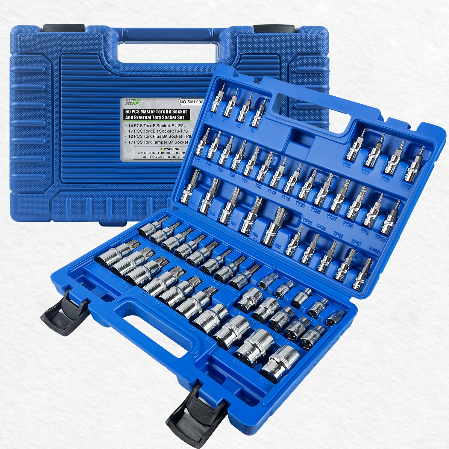 TEMU 60pcs Professional Torx Bit & External Socket Set - Heavy-duty S2 Alloy Steel Torx Drive (-t70, E4-e24, Tp8-tp60, Tt6-tt70) With Laser Marked