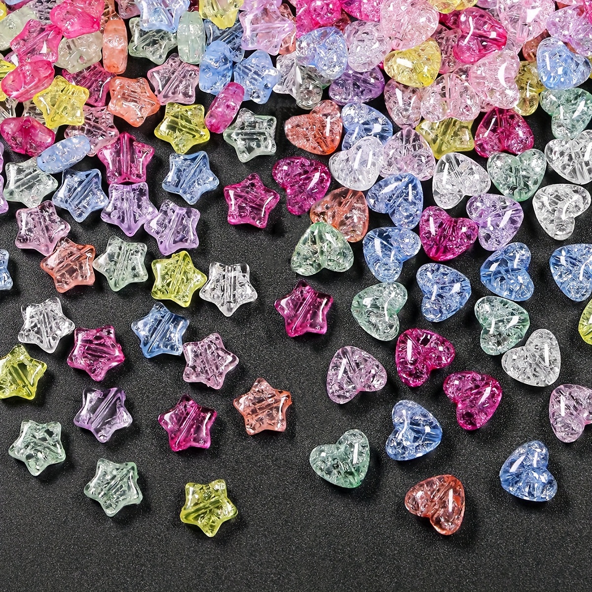 

80pcs 10mm Heart And Star Shaped Crackle Beads For Jewelry Making Diy Handmade Necklace Earrings Key Phone Chain Accessories