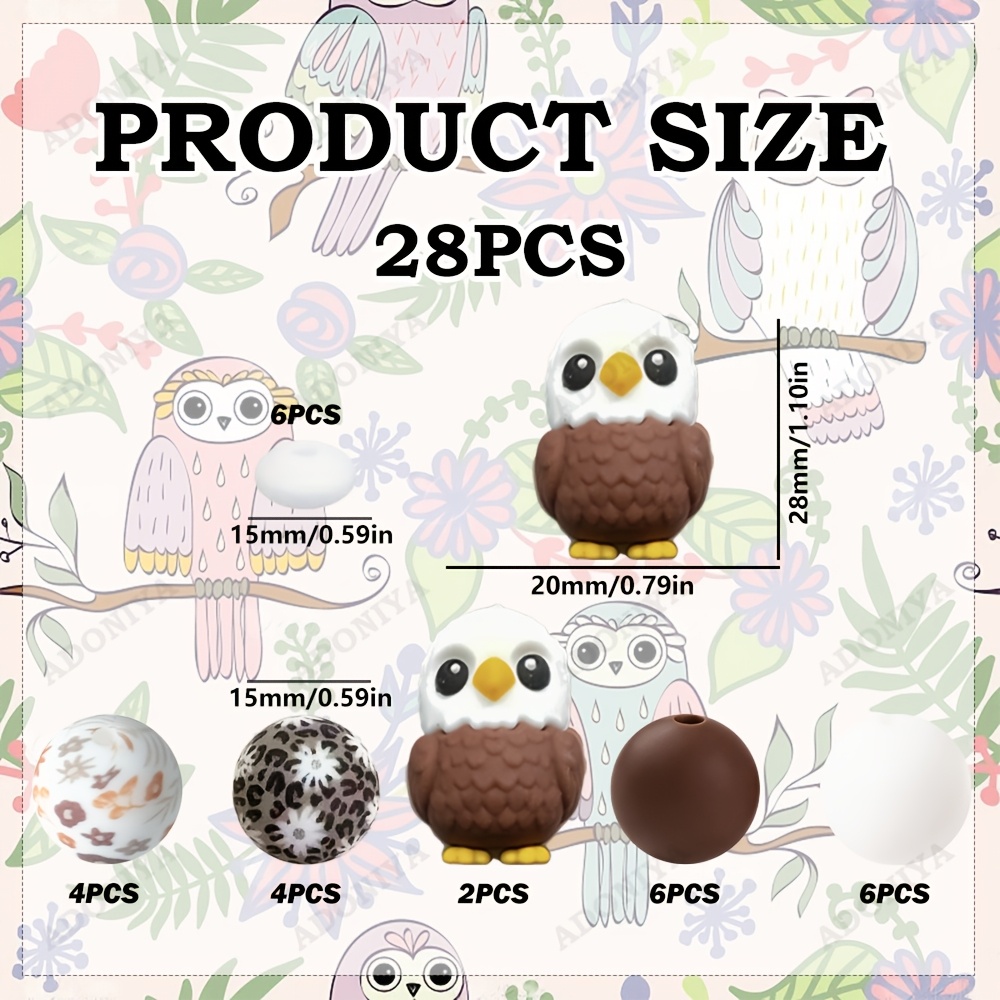 TEMU Ensemble de 28 perles en silicone d'aigle, ajouts main pour les amateurs d'animaux, pour la fabrication de bijoux, , bracelets - pour les