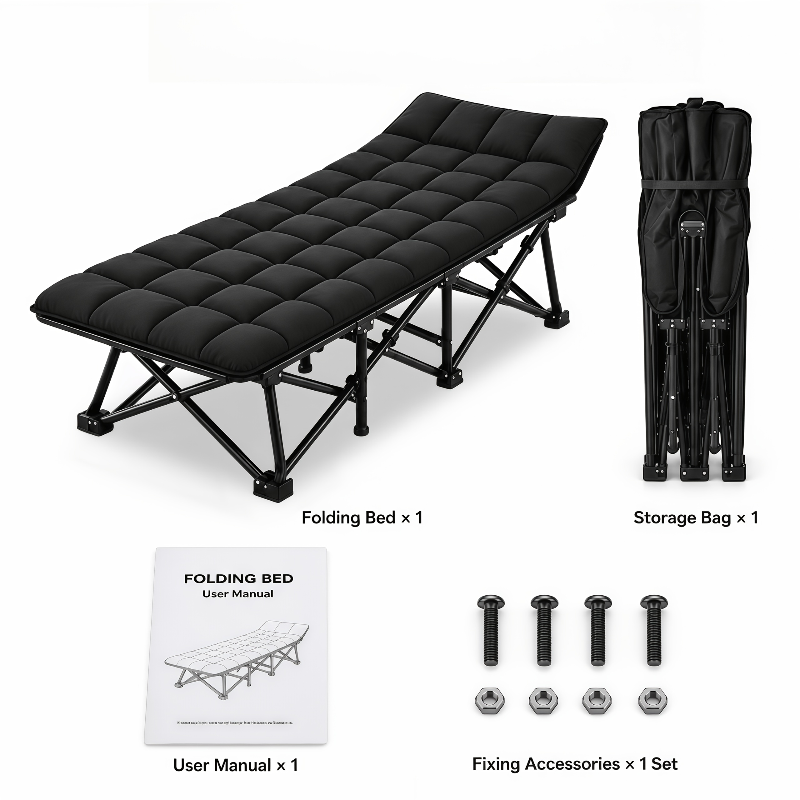 TEMU Cama plegable de camping con colchón acolchado , respaldo reclinable ajustable, estructura de acero de resistencia, cama portátil plegable para