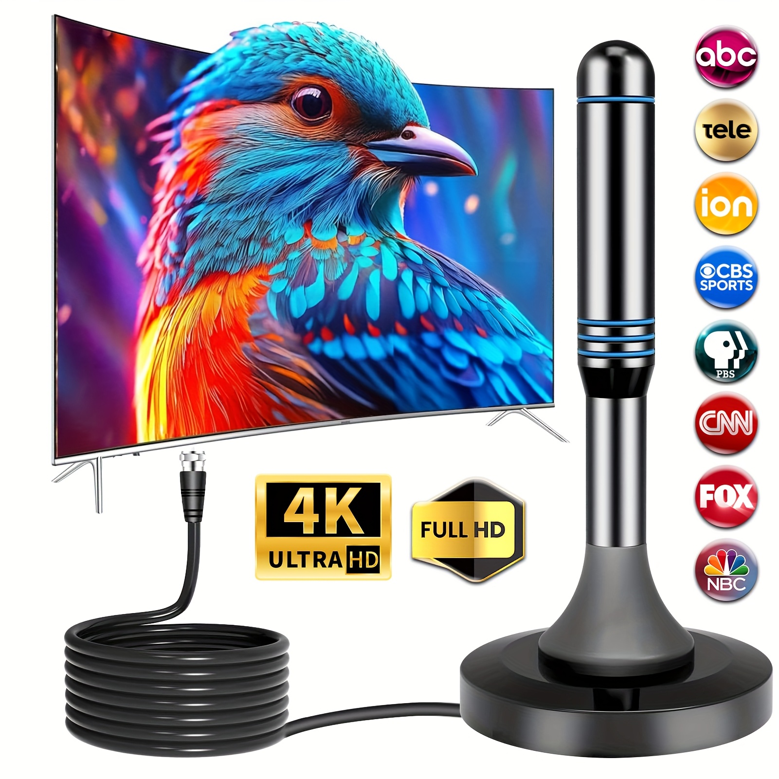 TEMU Digital Tv  2025 Hd Indoor Smart Tv Antenna 360 Reception 4k 1080p Support Indoor Antenna With  Removable Amplifier Local Channel Tv