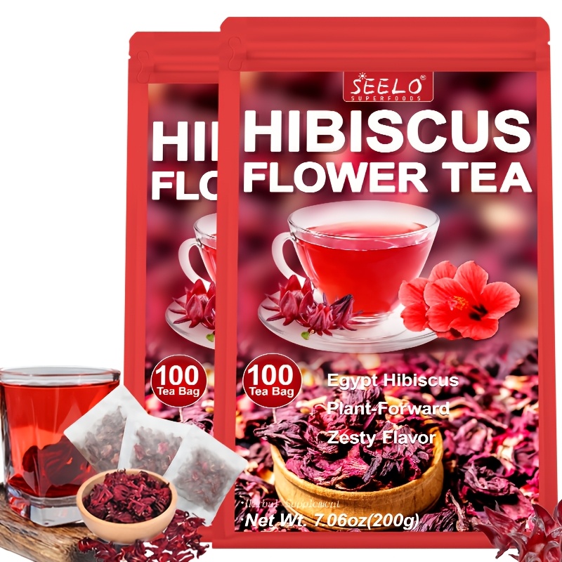 Hibiscus Tea 100 Count Herbal Tea, No Sugar, Caffeine Free, Tart and Refreshing for Circulation and Cardiovascular Wellness