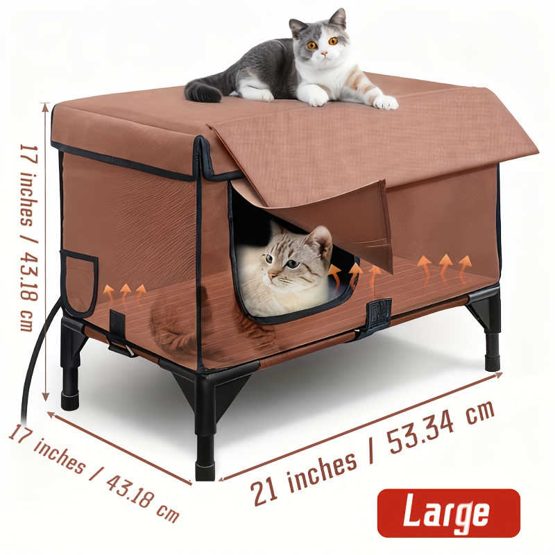 A Versatile Insulated Cat Shelter Designed For , Featuring A 3-in-up That Includes A Heating Pad And An Elevated Bed. This Easy-to-assemble Is Suitable For Kittens And Adult Cats