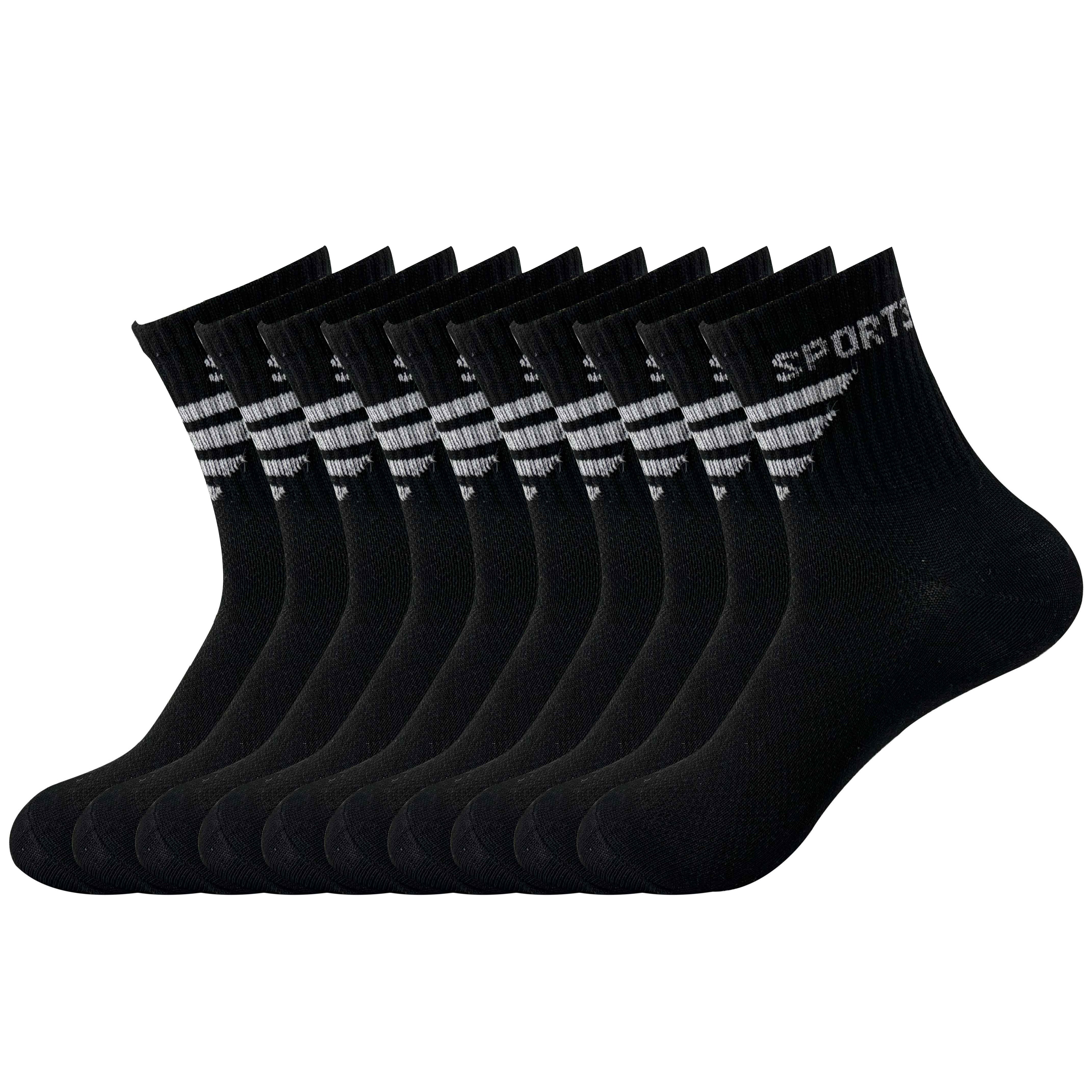 

10 Pairs Men's Mid-calf Socks, Casual Sports Crew Socks With Lettering, Polyester , Stretch Spandex, Hand Wash Only, Solid Color