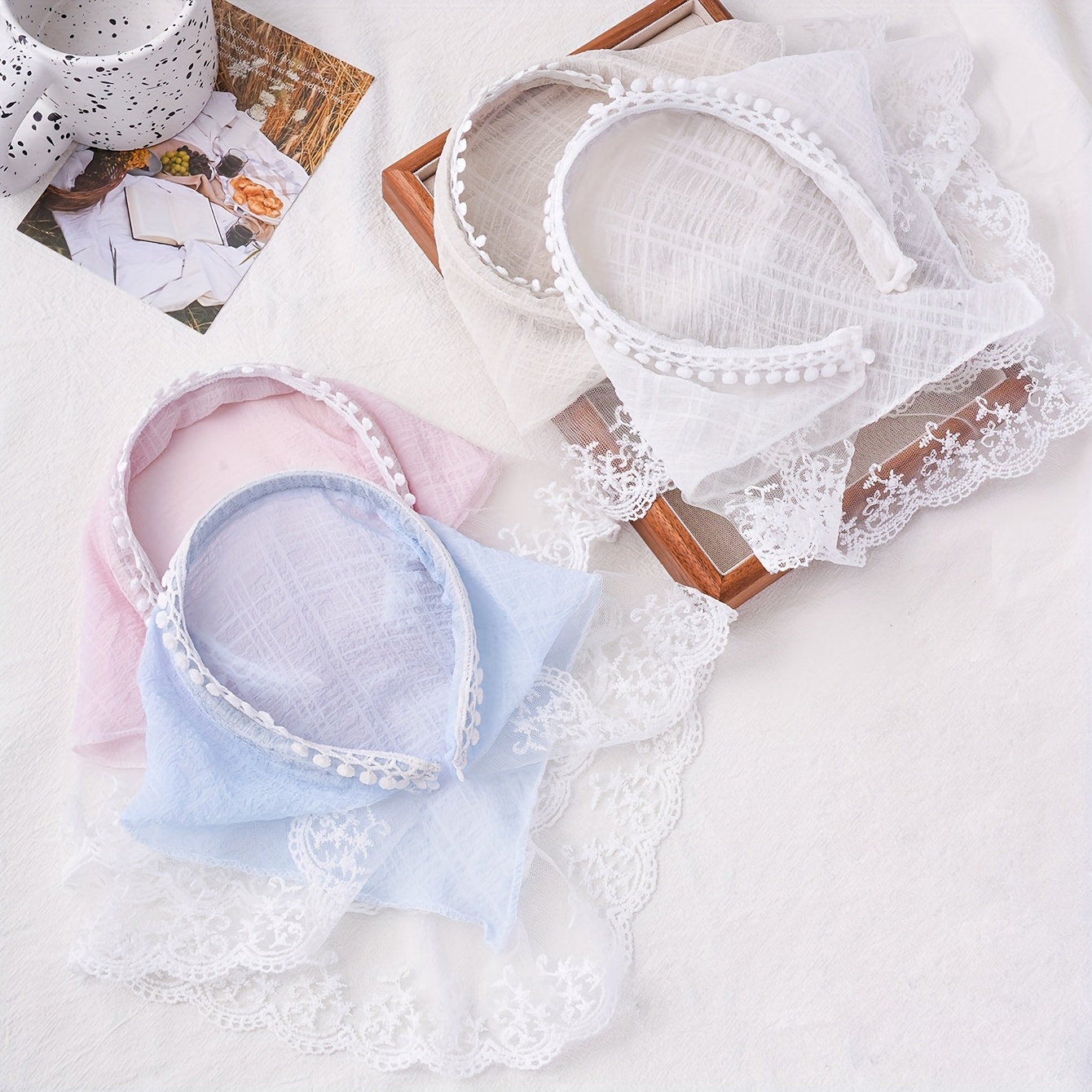 TEMU 4-pack Lace Headbands, Country Style Hair Scarves With Floral And Plaid Patterns, Suitable For Beach And Casual Wear