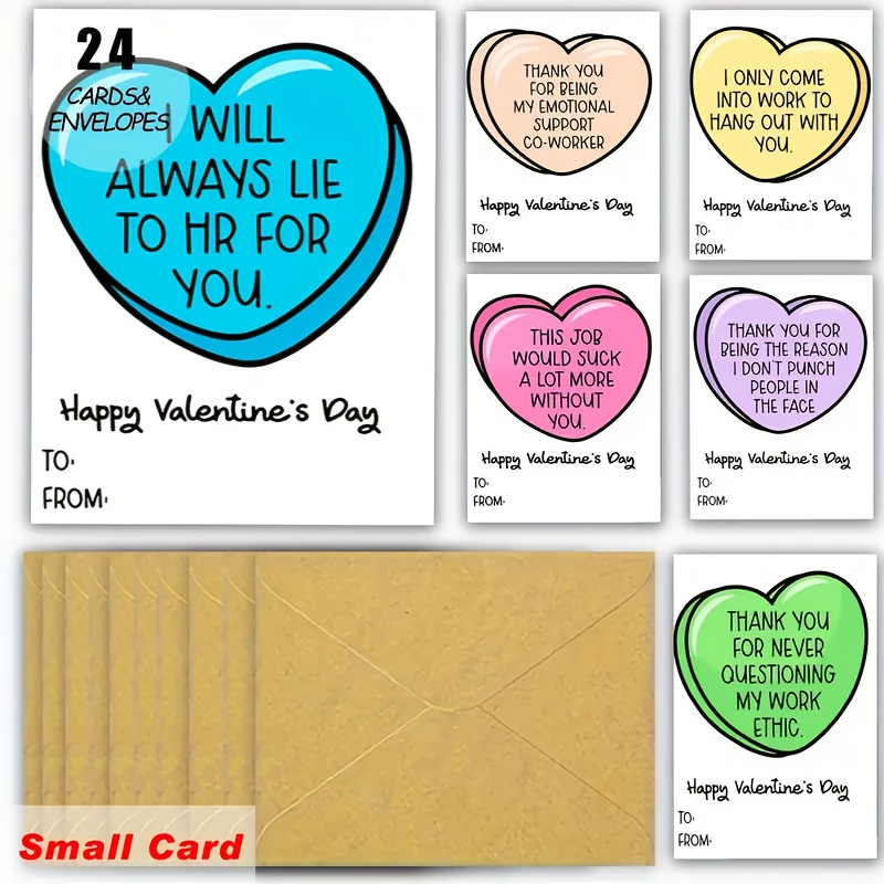 TEMU 24 Funny Coworkers, Work Valentine's Day Cards, (6 , 4 Cards Each) Greeting Cards With Envelopes, Bulk Greeting Cards, Funny Greeting Cards,