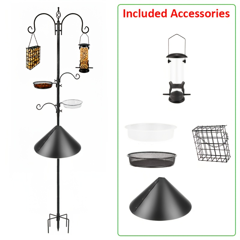 TEMU Snynuxx Squirrel-proof Bird Feeder Station, 94 Inch Heavy Duty Bird Feeder Pole, Sturdy Metal Bird Feeder Kit, Comes With 4 Feeders, A Bird Bath