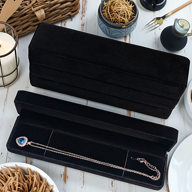 3pcs Luxury Velvet Long Necklace Box Set, Sturdy Storage Case