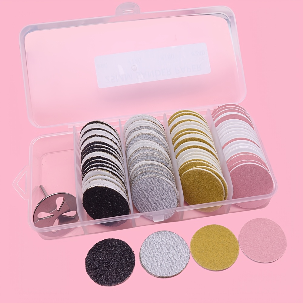 TEMU Ensemble de 80 disques de ponçage pour ongles avec - Tampons de rechange de 25 mm de diamètre pour perceuse à ongles, retrait de vernis gel, kit