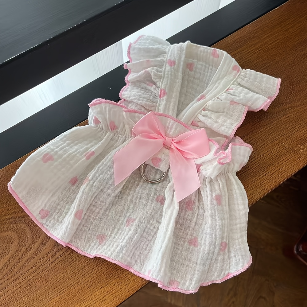 1pc pet skirt pink bow skirt breathable with harness hook camisole dress spring summer fall wear for teddy bichon pomeranian small dogs and   dress Product details 0