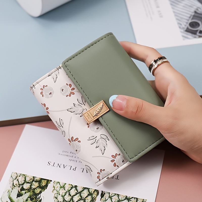 

2024 Classic Colorblock Flower Pattern Coin Purse, Women's Clutch Credit Card Holder