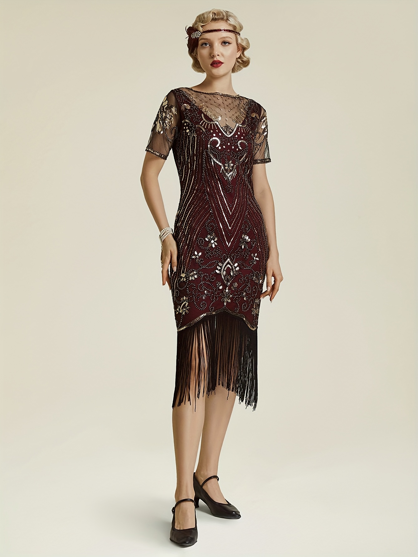1920s flapper dress sparkling sequin beaded roaring - Temu