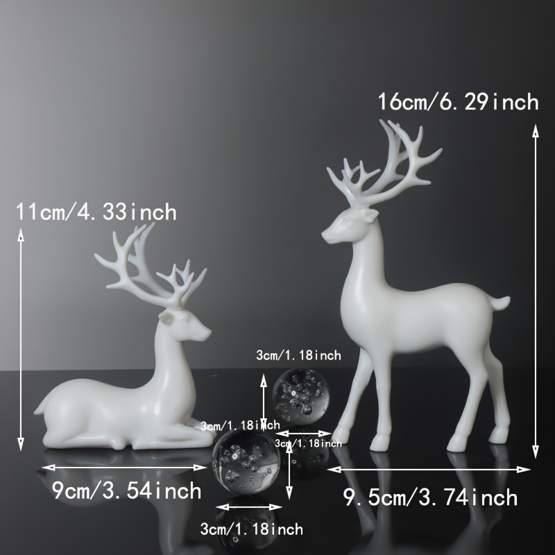 Image of 4pcs Deer Figurine Set With Crystal-like Spheres - Elegant Plastic Stag Statues For Christmas Tree, Shelf & Tabletop Decor, Winter Decoration (-friendly Collectible Gift, & Pets)