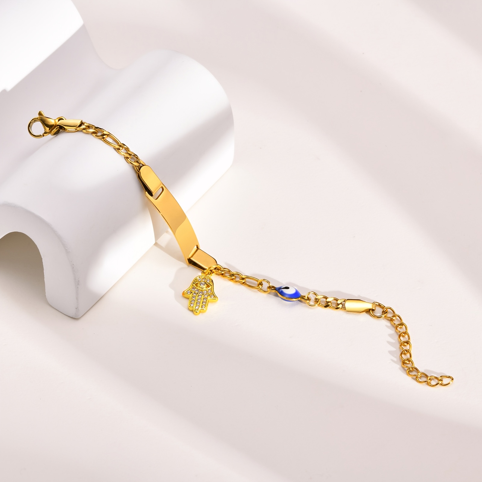 Image of 1pc Custom Girls' Hand Bracelet, Featuring An Exquisite Charm With Of Fatima And Evil Eye. Measures 12+3cm, Suitable For Boys And Girls Aged 3 And Up. A Piece, Perfect As A Birthday Gift For