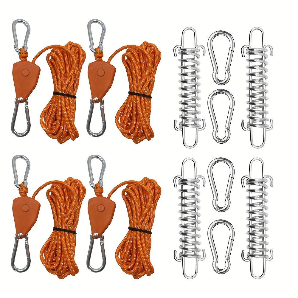 Image of 12pcs/set Tent Wind Rope Spring Tent Tensioner Camping Deck Pegs With Clips Awning Tightener Fixed Hook For Outdoor Hiking Camping