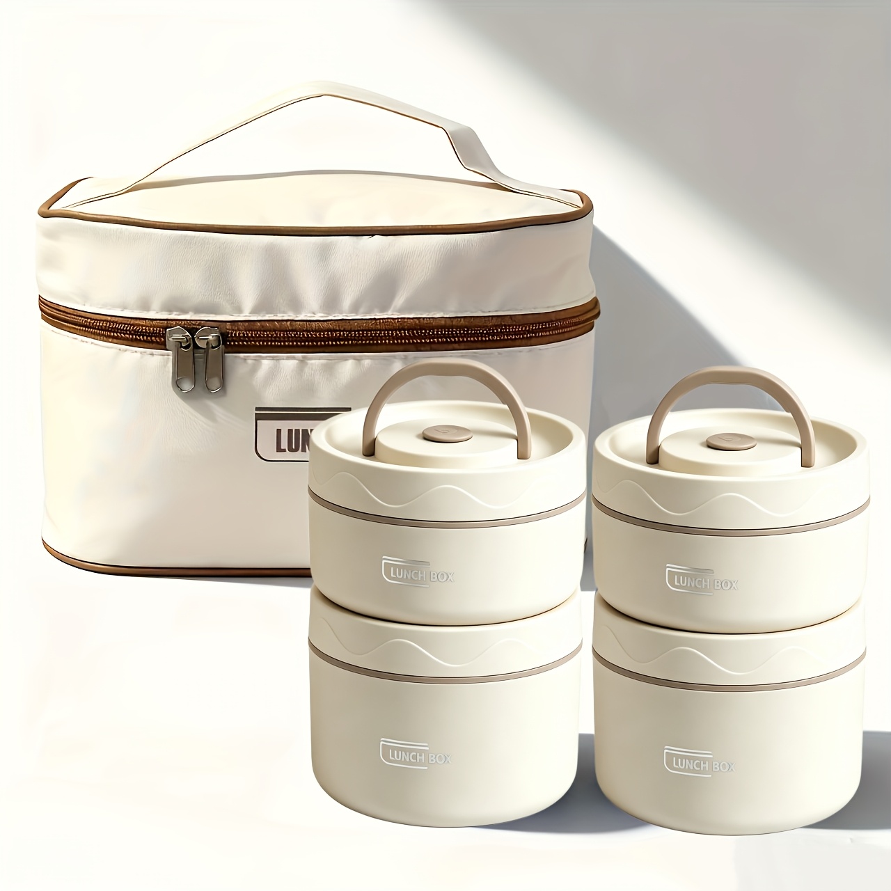 Image of Stainless Steel Lunch Box And Portable Lunch Bag Set Suitable For Offices, Leak Proof Circular Lunch Box With Sealed Lid And Microwave Heating