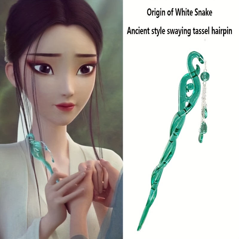 

Vintage White Snake Cosplay Hair Stick, Snake Style Hairpins For Cosplay, Anime Hair Accessories For Hanfu, Flowing Ribbon Hairpins