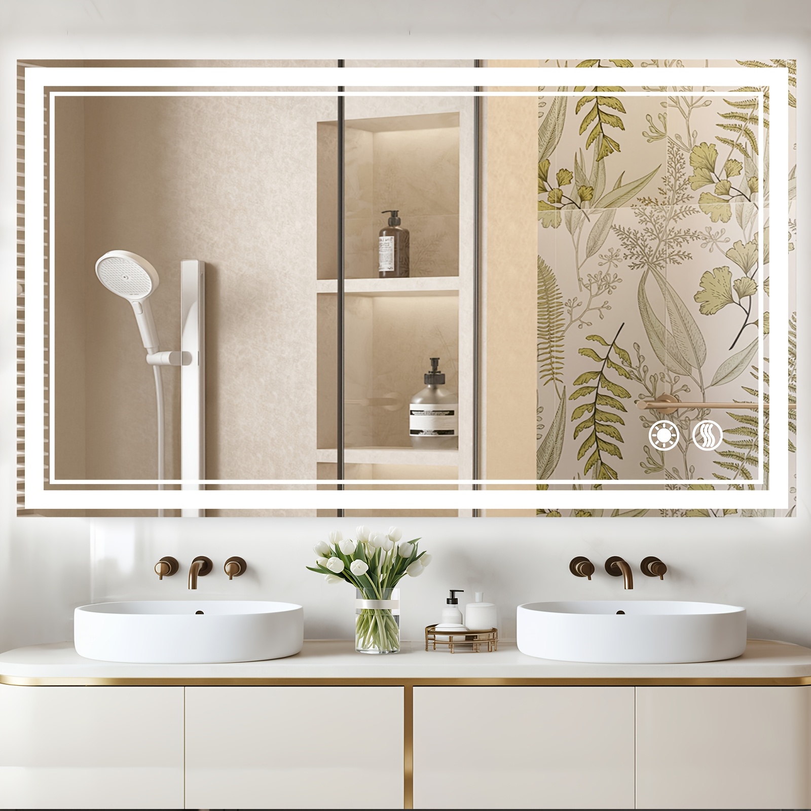 TEMU Espejo LED para baño de 61X81Cm, 61X91Cm, Espejo con luz para pared, Espejo de baño antivaho con luces regulable, Regulable, Sensor de de