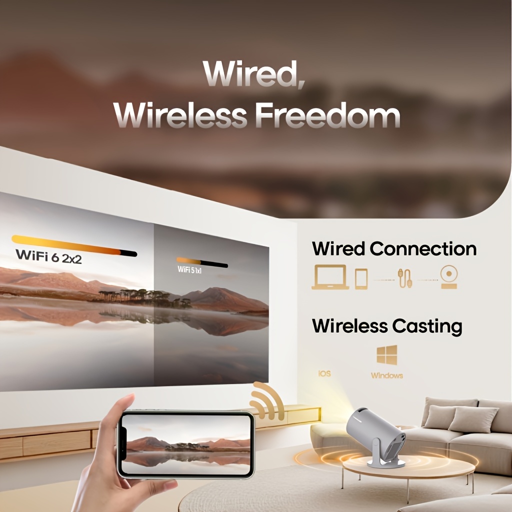 Mini projecteur Magcubic HY300 Pro | Double Wifi6, 260 ANSI, Wireless 5.0, 1280*720P, Projecteur intelligent avec support de table, Technologie LCD, Luminosité 3000+ Lumens, Haut-parleurs