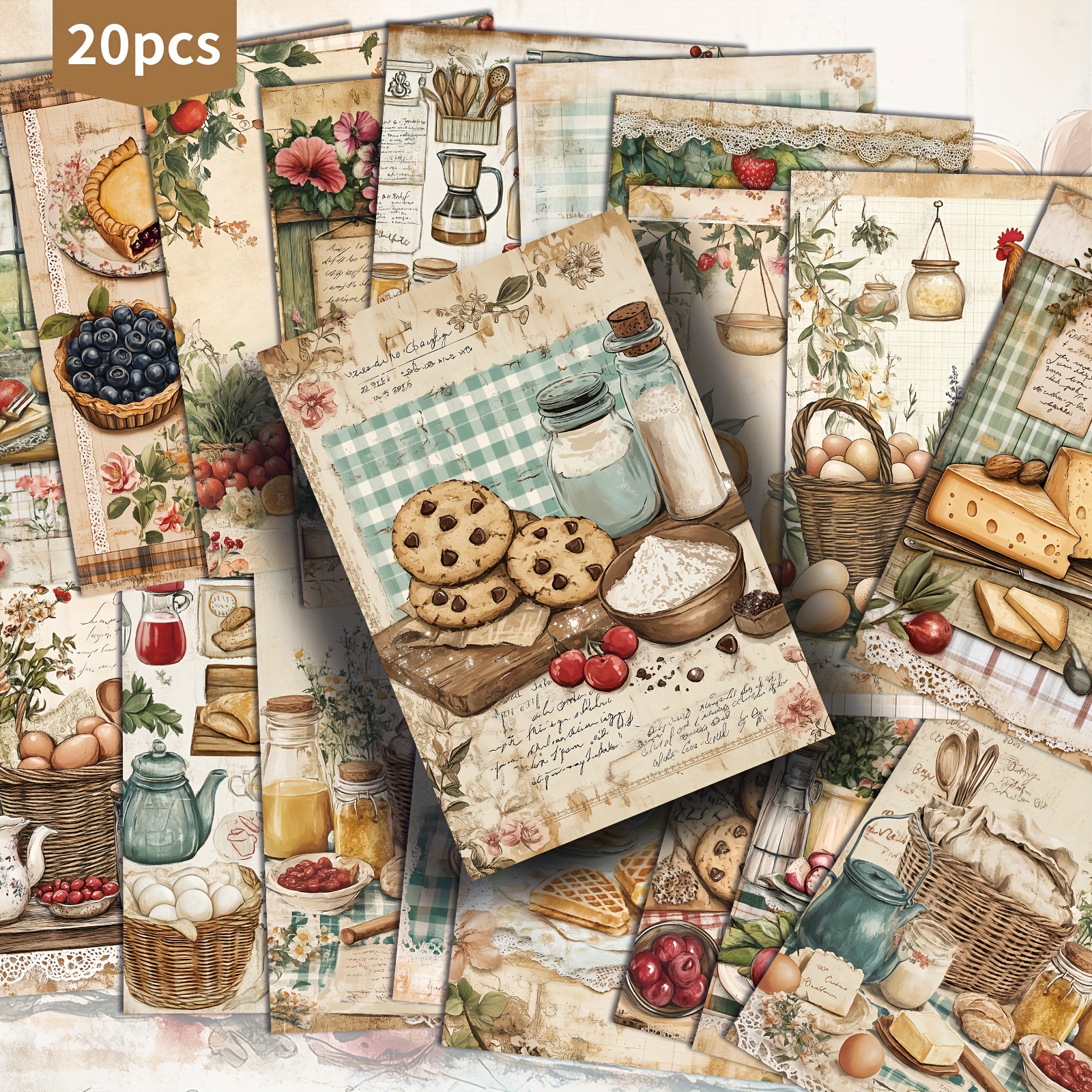 TEMU 20 Pack Vintage Cooking Dessert Afternoon Postcards - 4x6 Inches Vintage Junk Journal Paper, Classic Pinup Illustrations, Collectible Decorative