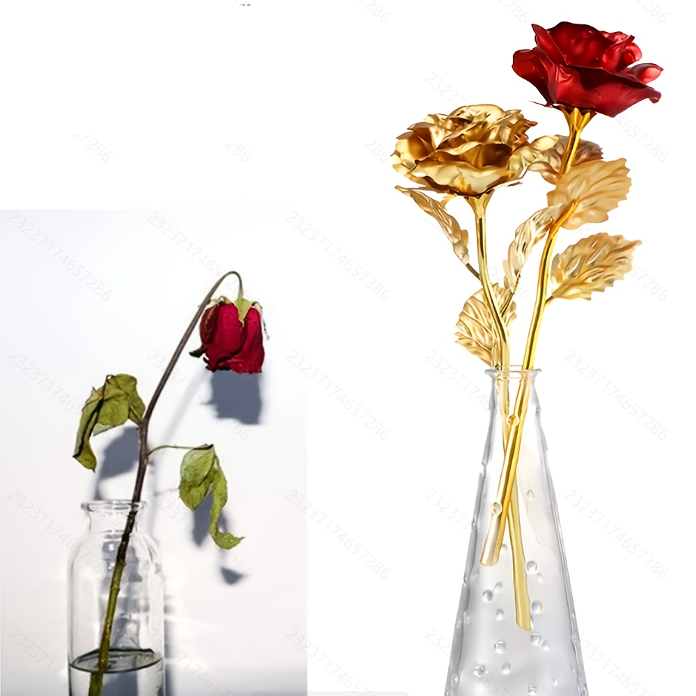 

12pcs Rose Artificial Flowers, Plastic Rose Stems For Valentine's Day, Thanksgiving, Day - No Container, No Battery Needed