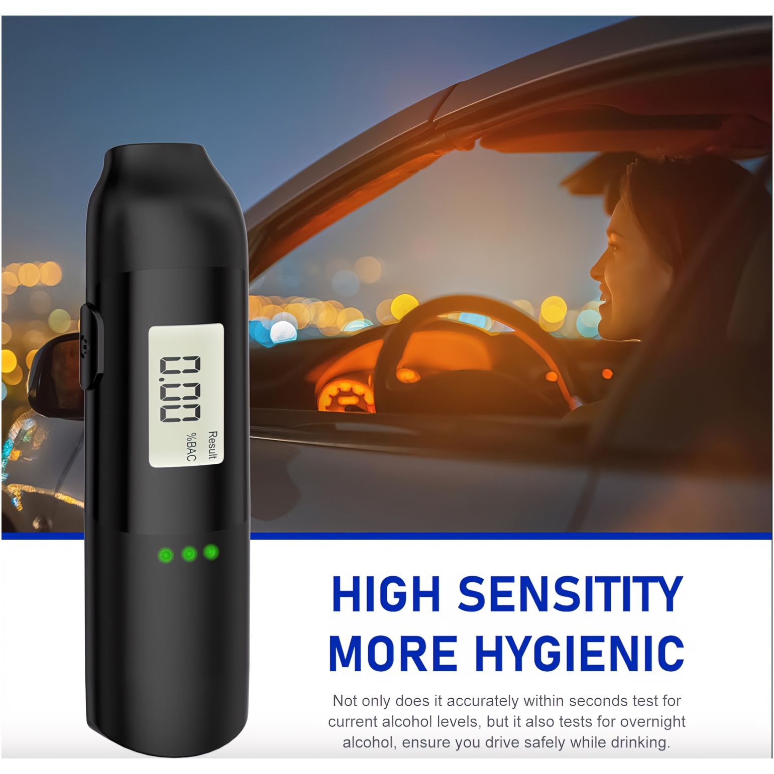 Pocket-Sized Digital Breathalyzer, breathalyzer alcohol tester, alcohol breath tester, Accurate and Sensitive Portable Alcohol Tester with LCD Display, Continuous Detection, Type-C Rechargeable, Suitable for Personal Individual, Queue, Roostertail Party, Etc