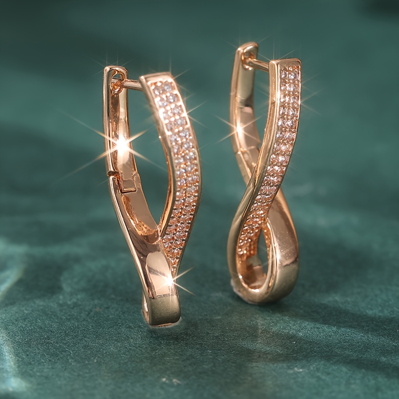 E-shop Synthetische Zirkonia Ohrringe für Damen, Kreuz-Geometrie Design, Goldener Retro Schmuck, Luxuriöse Hochzeitsohrringe