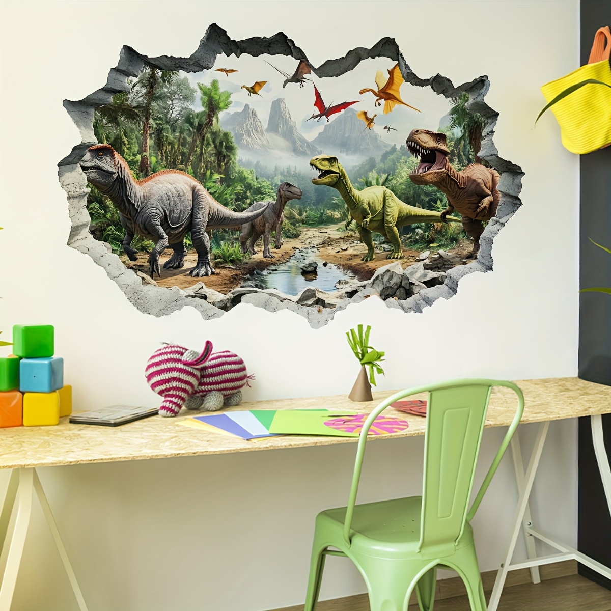 Sticker Murale 3D Dinosaure G162 - Décoration Mur Enfant Personnalisable - Neuf