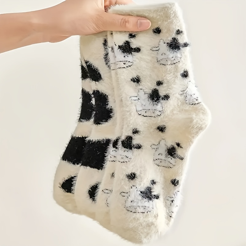 TEMU Of Cute Autumn And Winter Cow Print Socks, Soft And Warm Mid-calf Socks