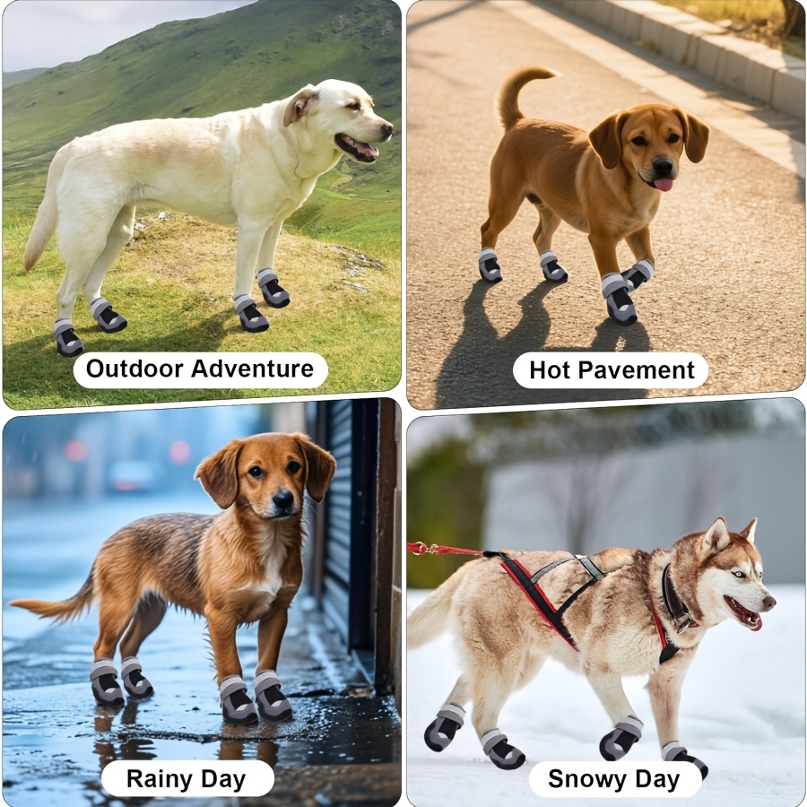 4pcs Water-Resistant Dog Boots with Adjustable Straps
