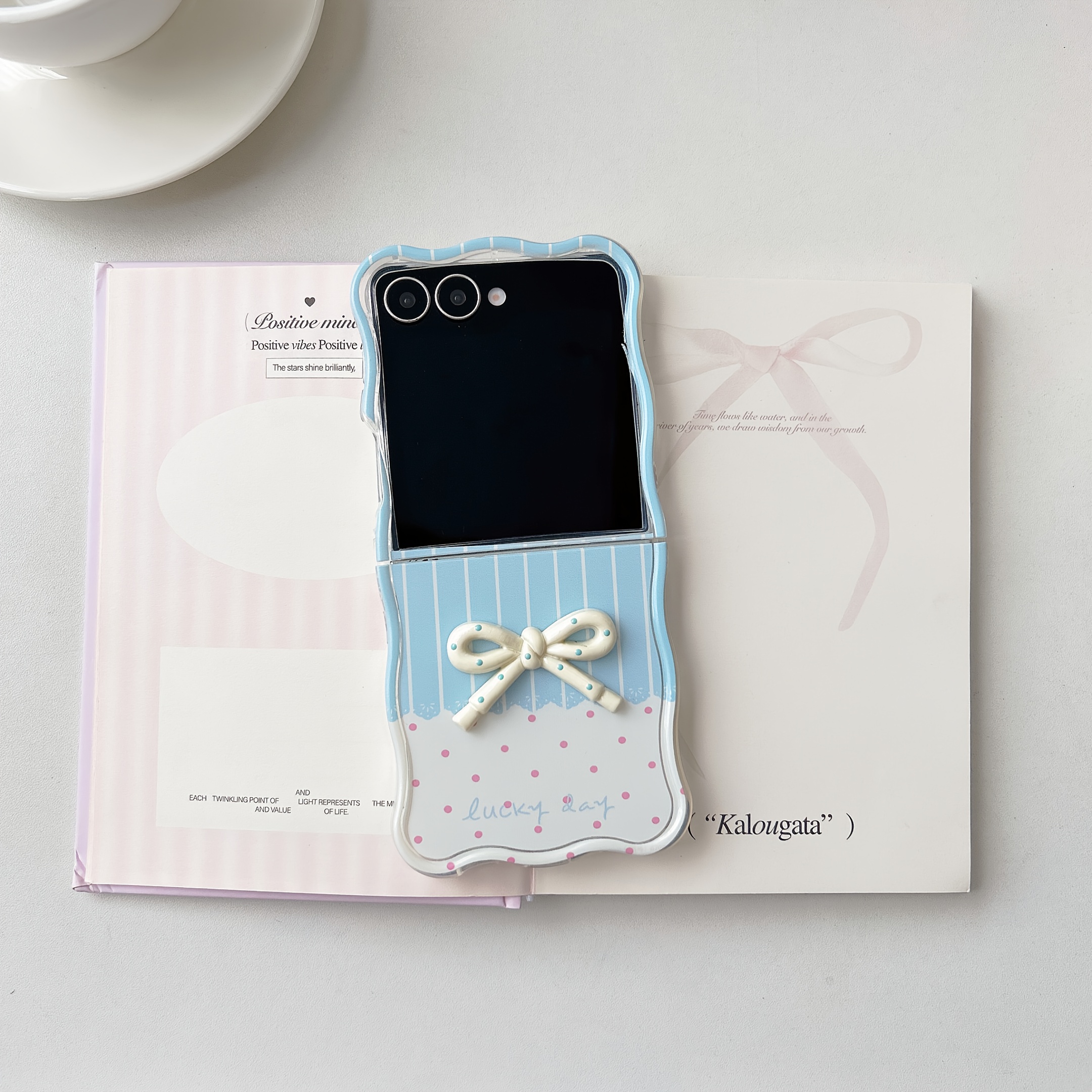 TEMU Phone Case - 3d Wave Pattern Bowknot Folding Phone Case, Compatible With Z Flip 3/4/5/6/7 Flip Full Protection Cover