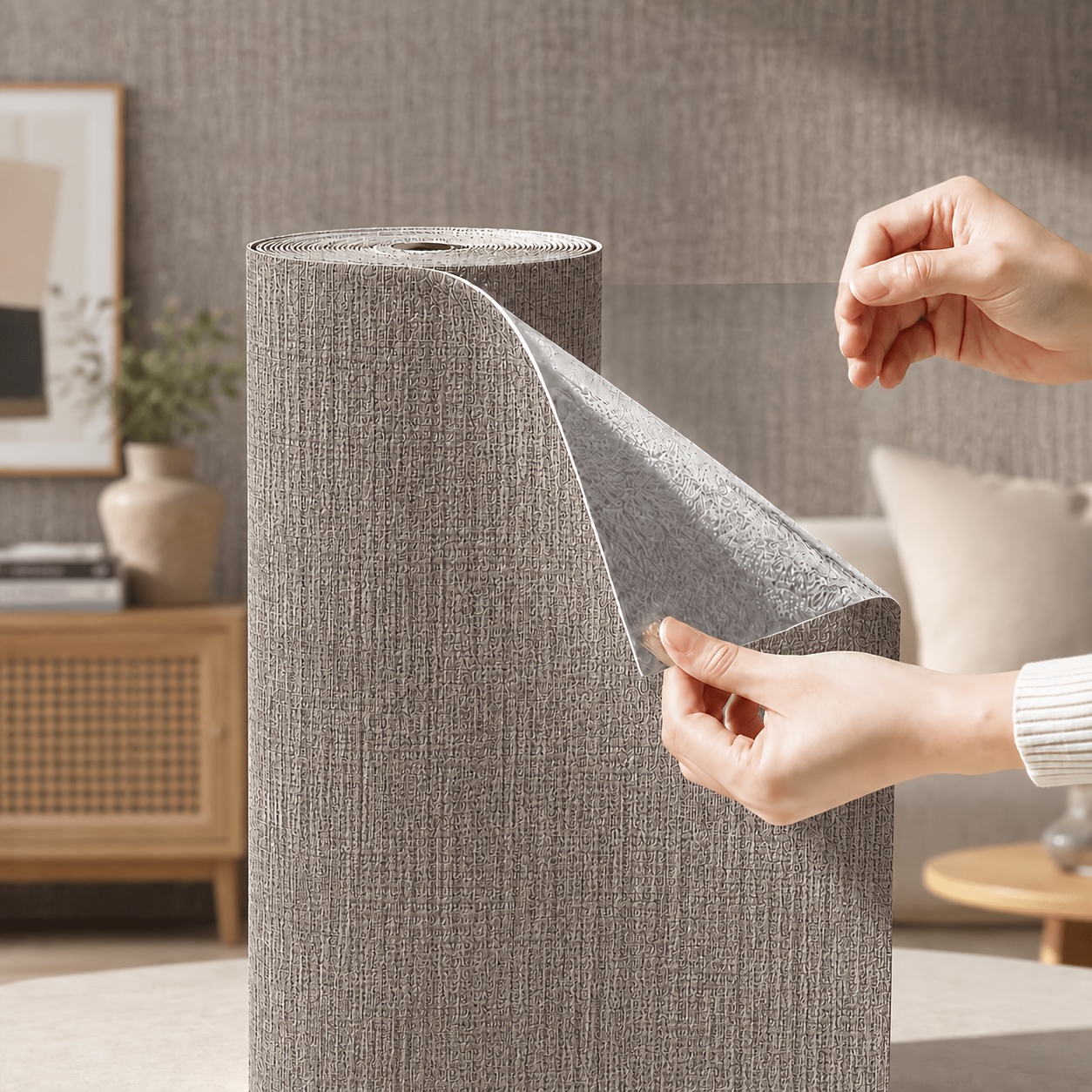 TEMU 2 Rotoli Pannelli Murali 3D Autoadesivi Staccabili e Applicabili Stile Moderno Minimalista Multicolore Texture Lino, Pannelli Murali di Fascia