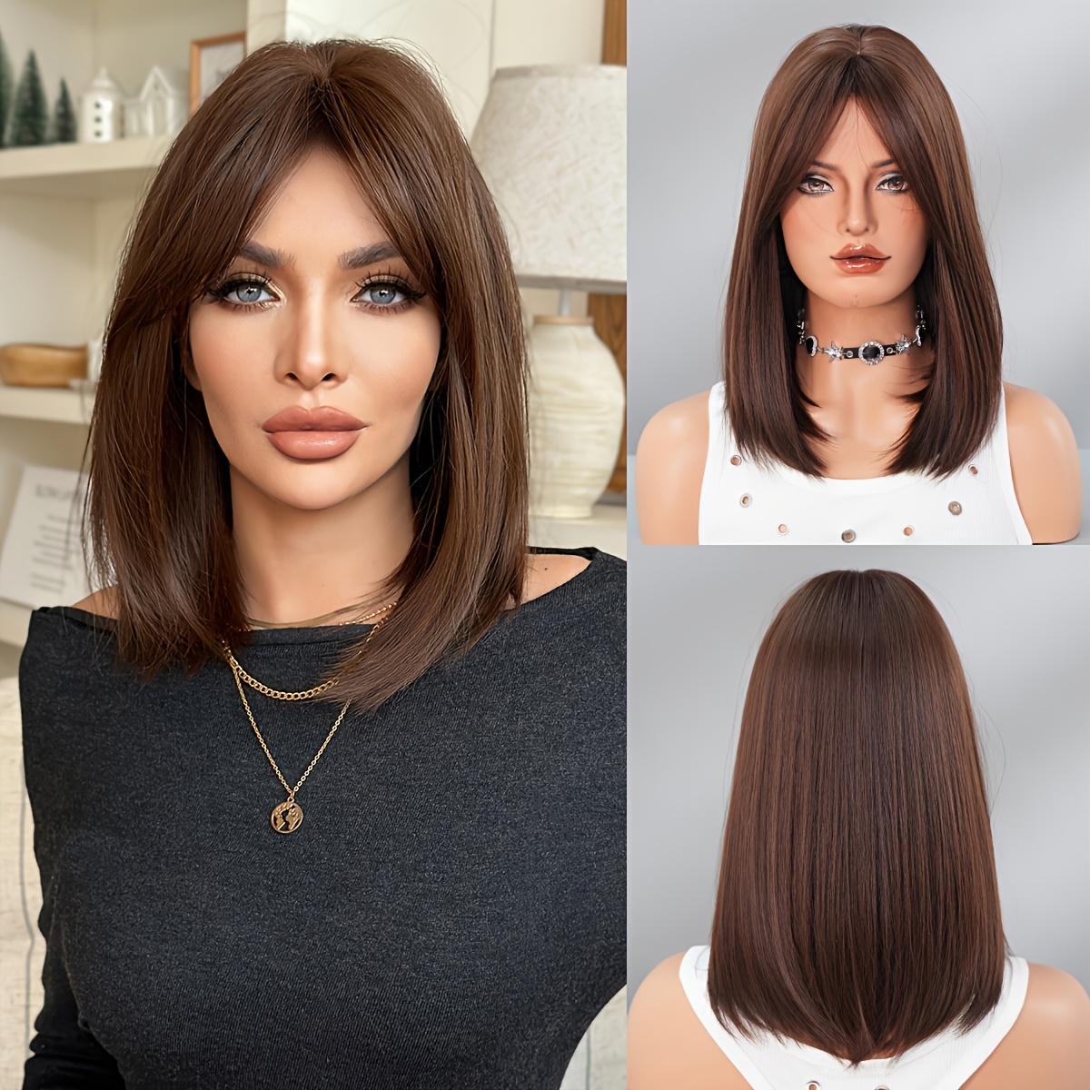 short straight copper wig women high density 150 - Temu display picture 3