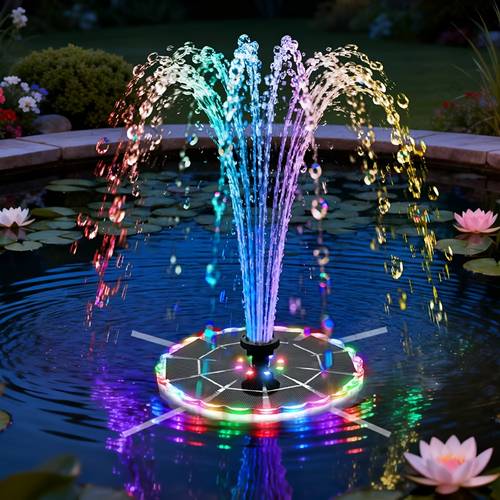 solar led light fountain outdoor pond decoration solar pond sprinkler and pond pump floating fully 32pcs led multicolor changing light beads 3 5w battery battery storage lights and sprays at night