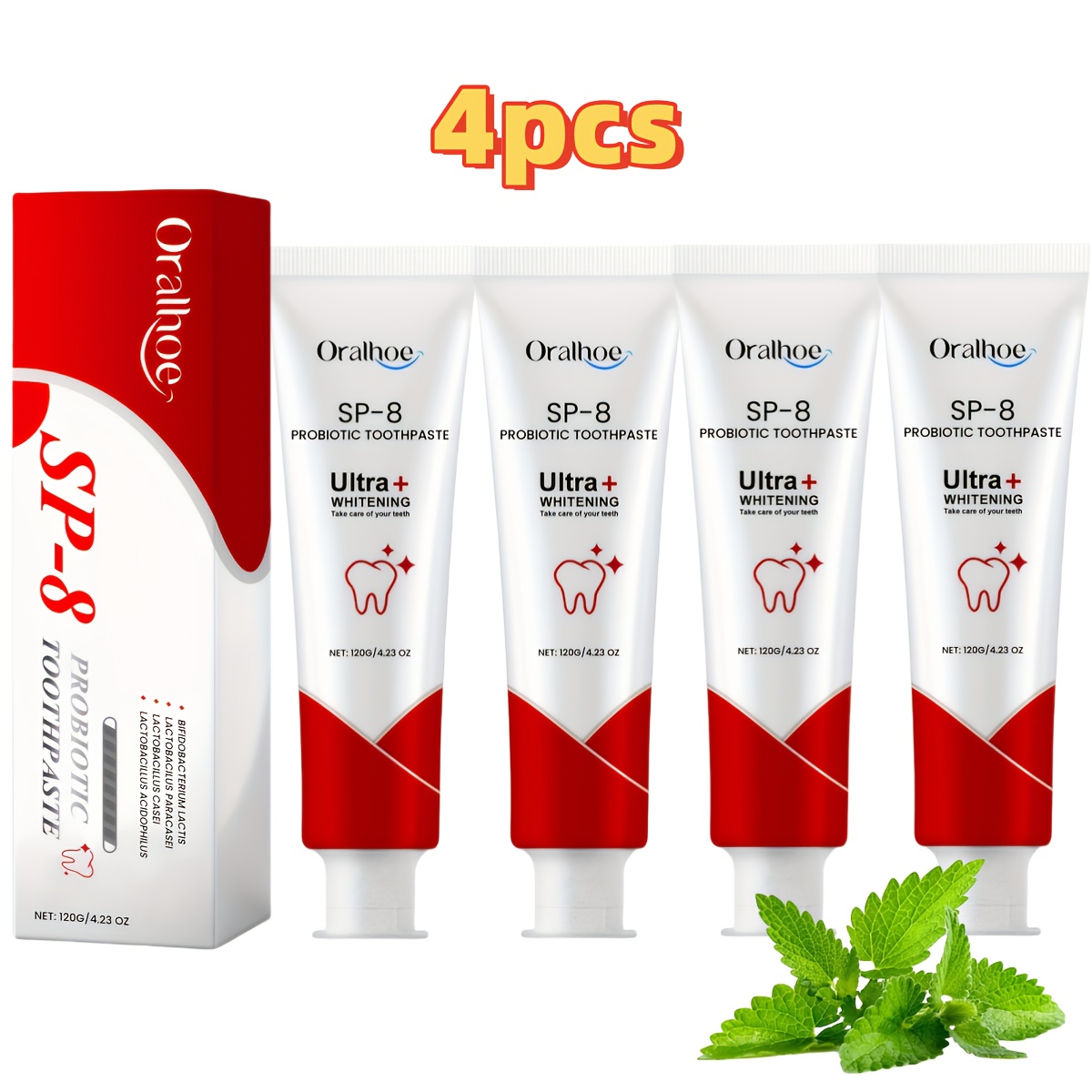 TEMU 4pcs Of Super Probiotic Whitening Toothpaste, Containing Mint, Breath, Cleanses The Mouth, Travel Outfit