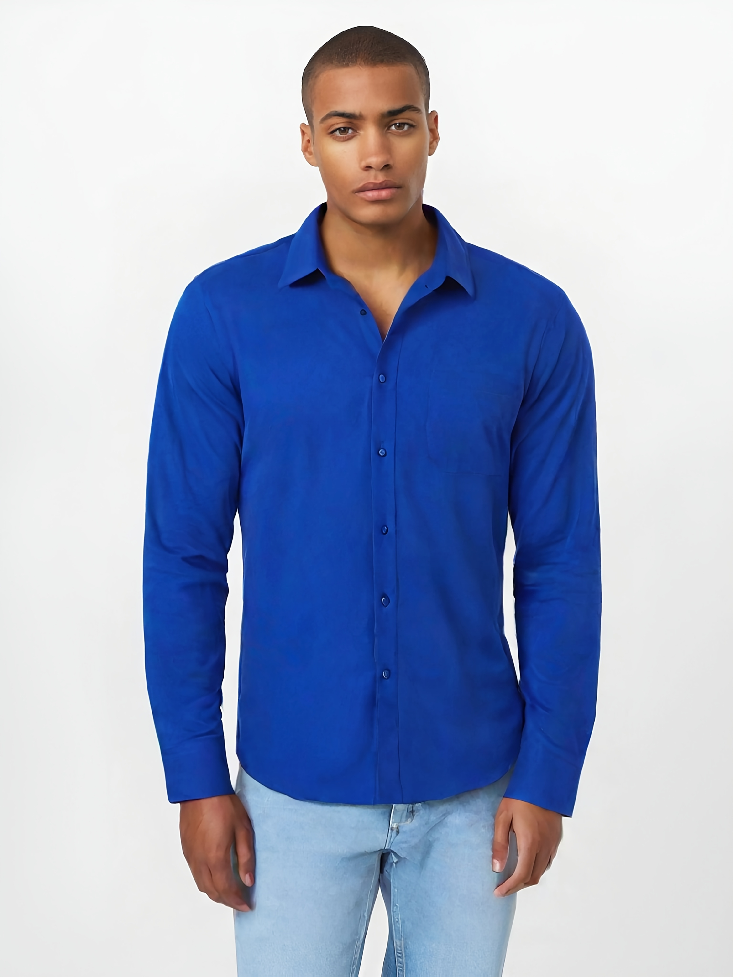 men's royal blue jacquard design long sleeve button shirts for