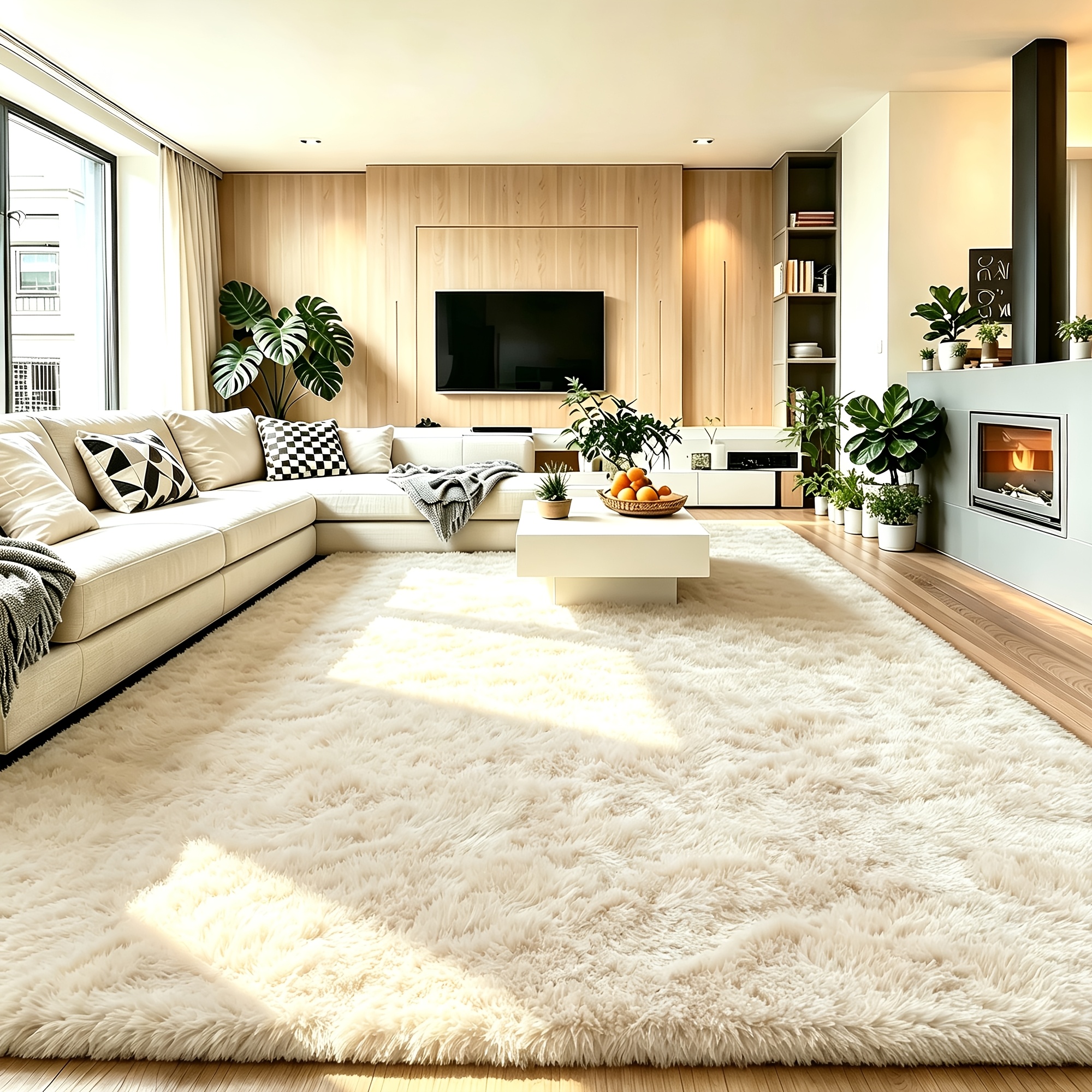 TEMU 1pc| Living Room Extra Large Size Soft Long Plush Area Rug|living Room, Bedroom Mat|nordic Style, |soft And Good Texture|high Density Plush