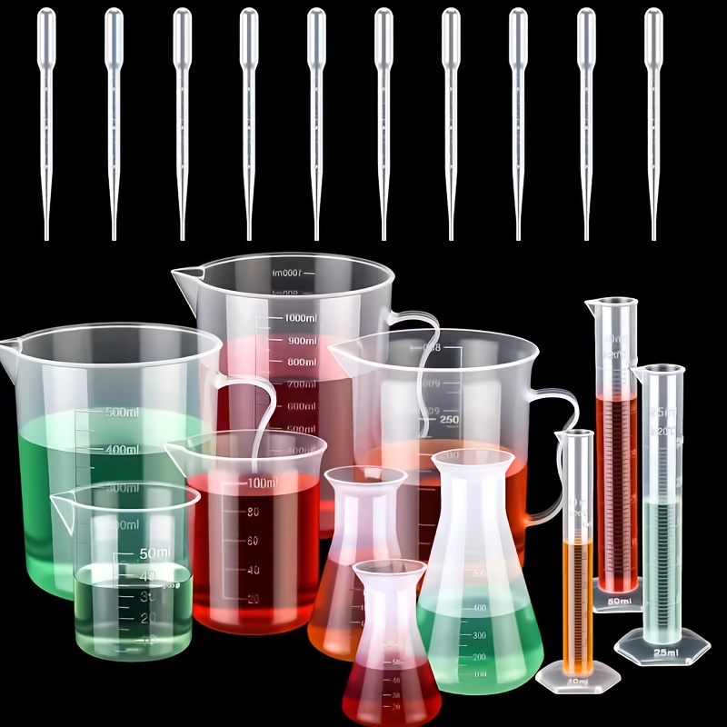 TEMU Ensemble de mesure en plastique 21 pièces, comprenant des béchers, des godets doseurs, des béchers en plastique, des tubes à et des outils de