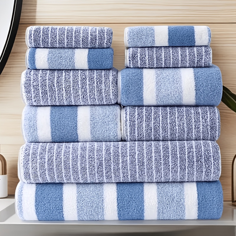 TEMU 10pcs Bath Towel Set, Ultra Soft Bathroom Towels With Bath Towels, Hand Towels & Washcloths, High Absorbency, Quick Drying & Breathable, Ideal