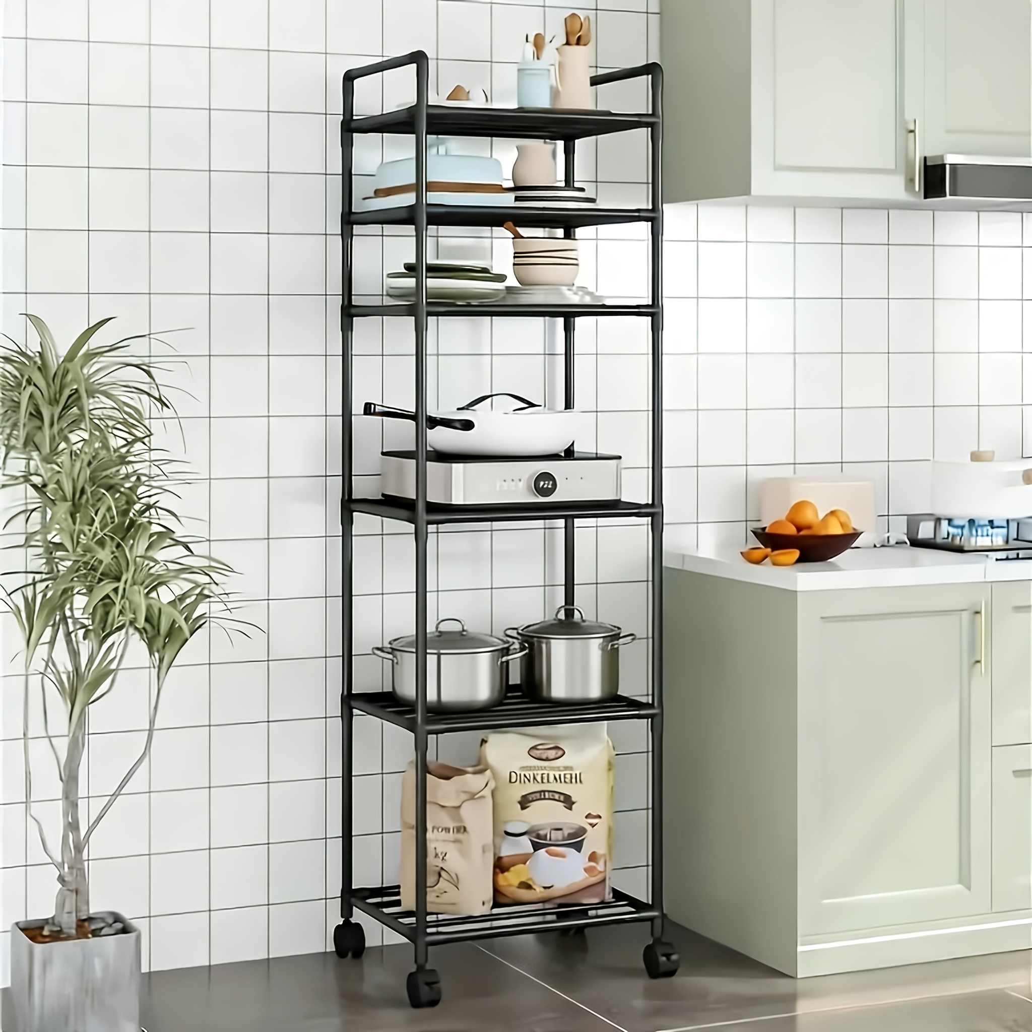 TEMU 5/6-tier Rolling Storage Shelf - 66 Inch Organizer - Space-saving, Adjustable And Multi-functional Rack, Suitable For Kitchen, Bathroom, Living