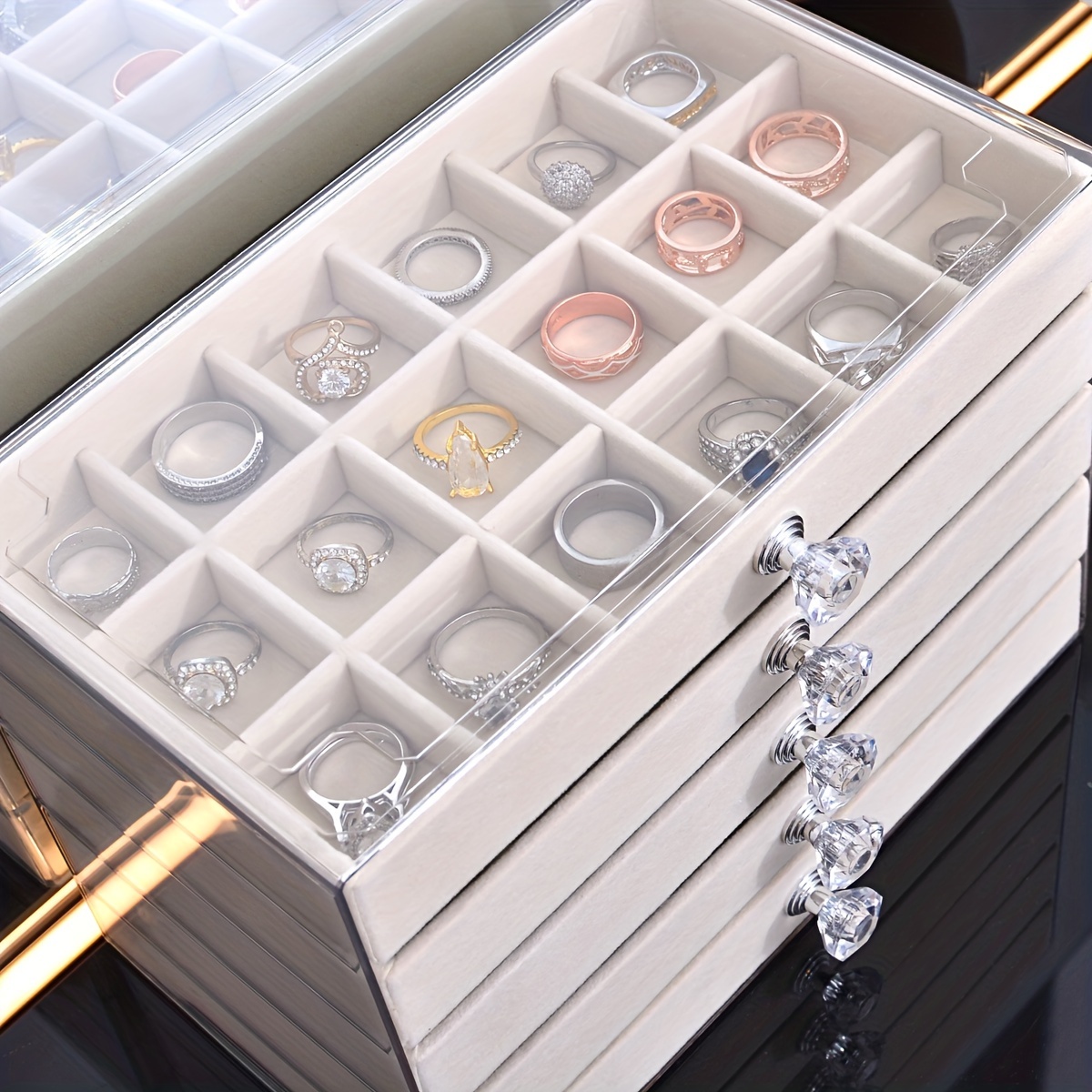 1 2pcs transparent home desktop 5 tier counter drawer jewelry box organizer multi functional divided storage box stackable drawers for bracelets rings earrings necklace holder jewelry case jewelry boxes Product details 10