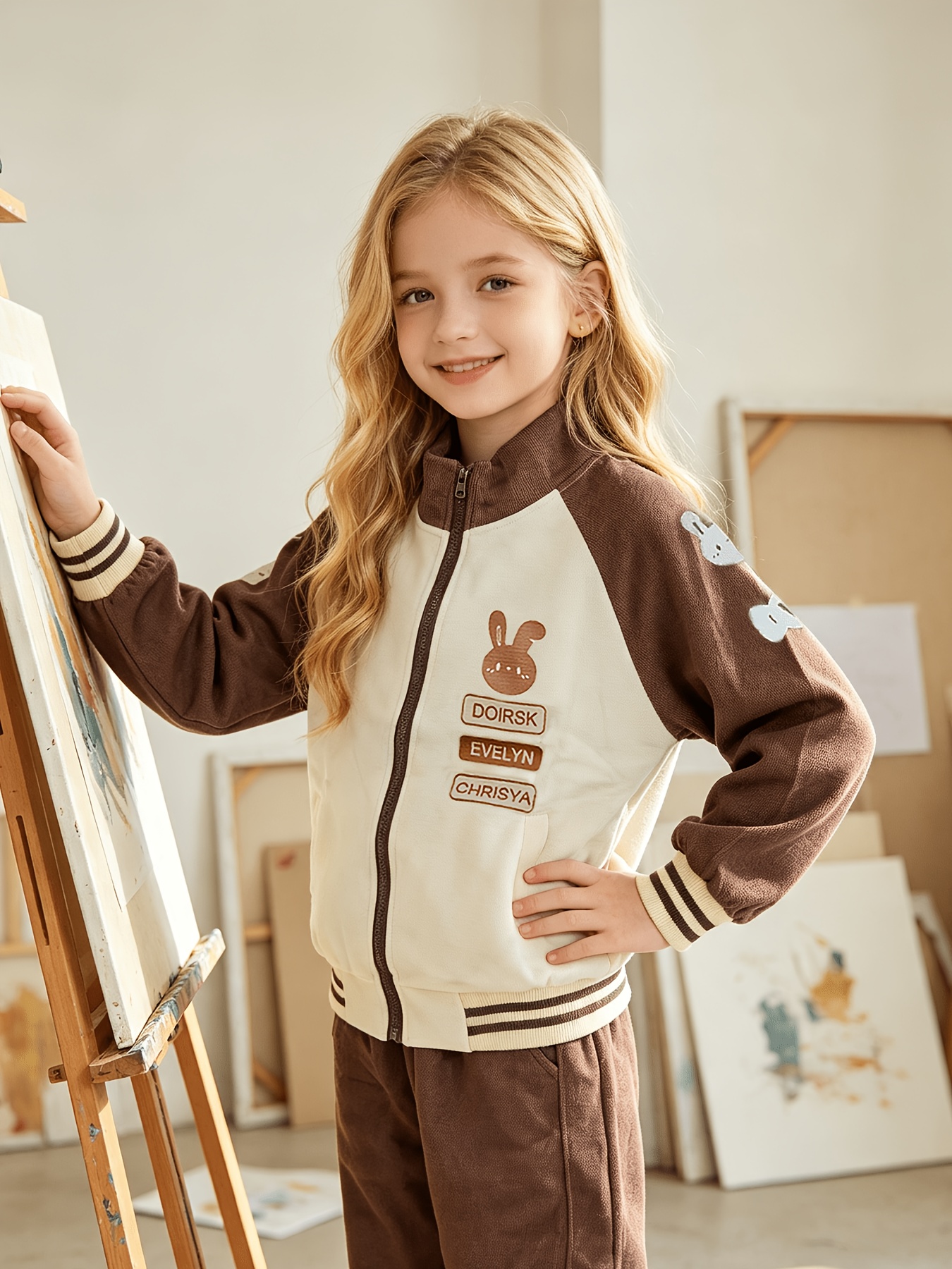 Girls' Baseball Uniform Set with Casual Jacket and Pants