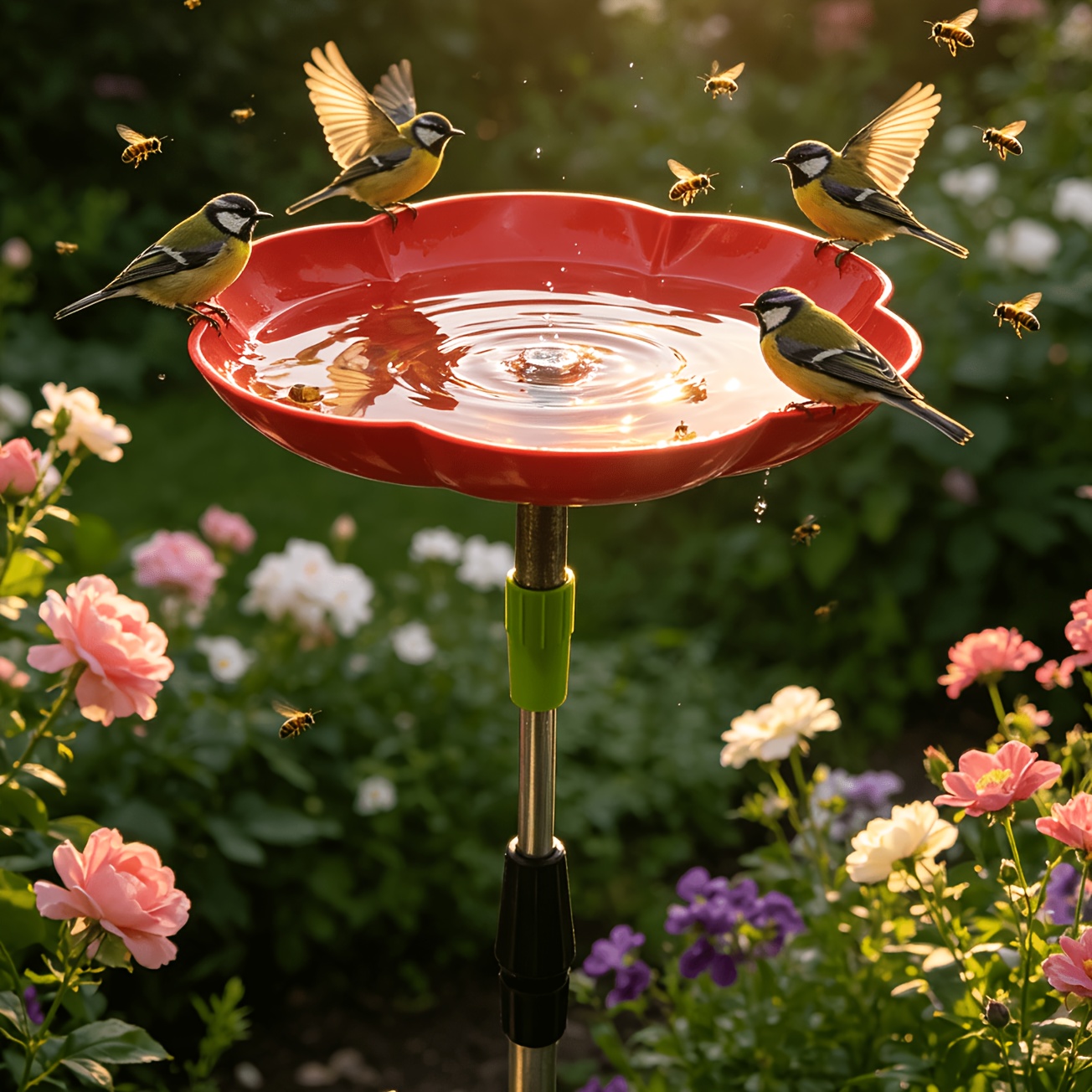 TEMU 1 pièce Station d'abreuvement pour oiseaux, et papillons (le support réglé en hauteur de 35 cm à 58 cm) Bain d'oiseaux décoratif, dispositif de